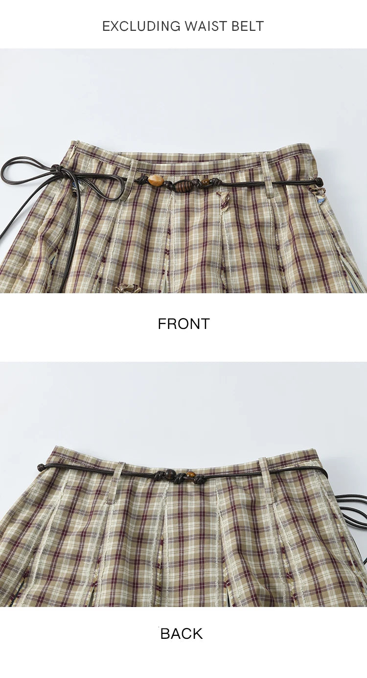 MISHOW Retro Plaid Patchwork Pleats Skirt A-LINE Slim MXE35B0726