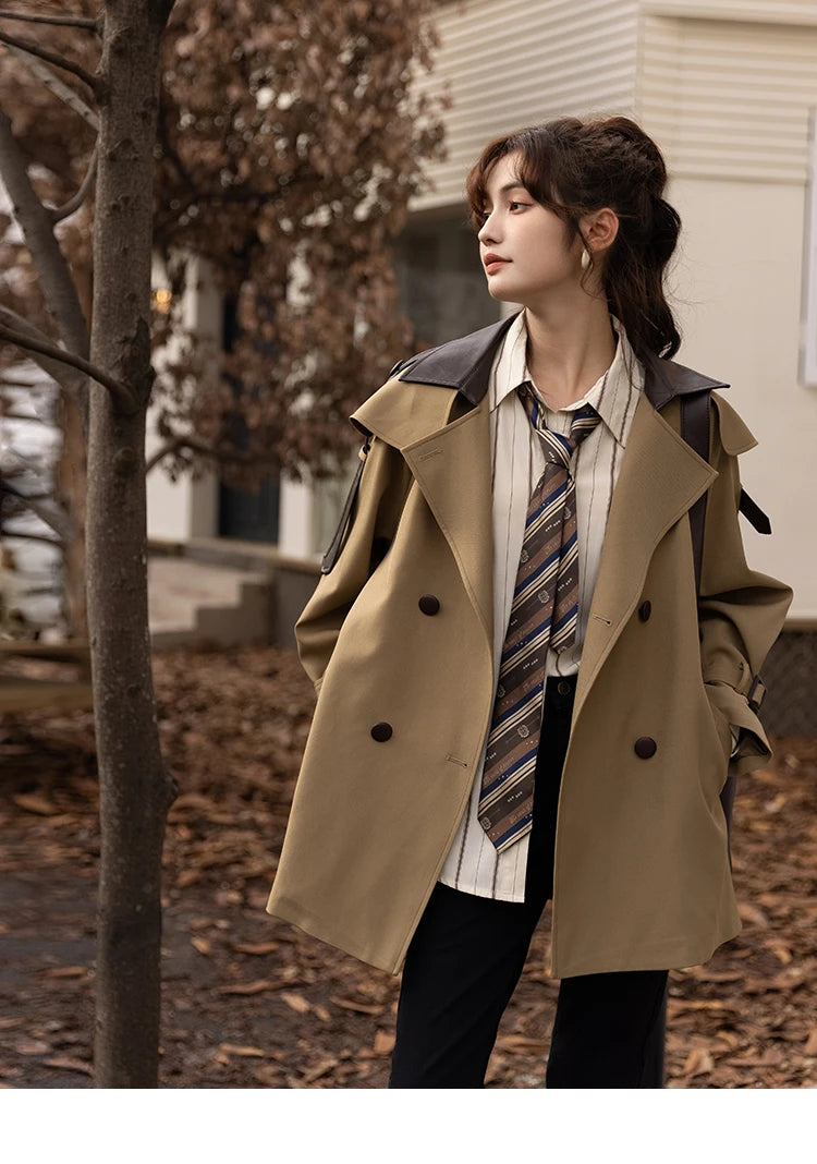 Mishow Polo Collar Patchwork Long Trench Coat MXB33W0399
