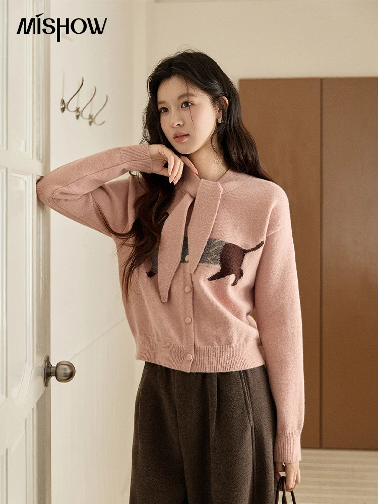 Mishow Pink Dachshund Pattern Bow Collar Cardigan MXE94Z2997