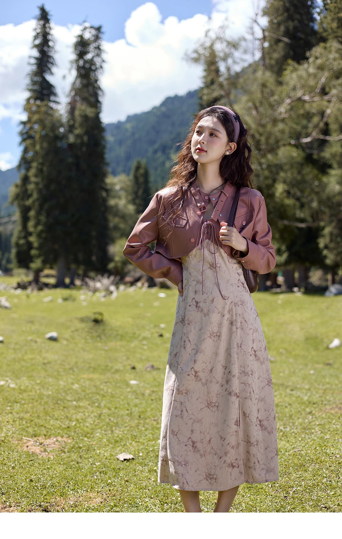 Mishow Leather Patchwork Floral Strap Dress MXD43L2031