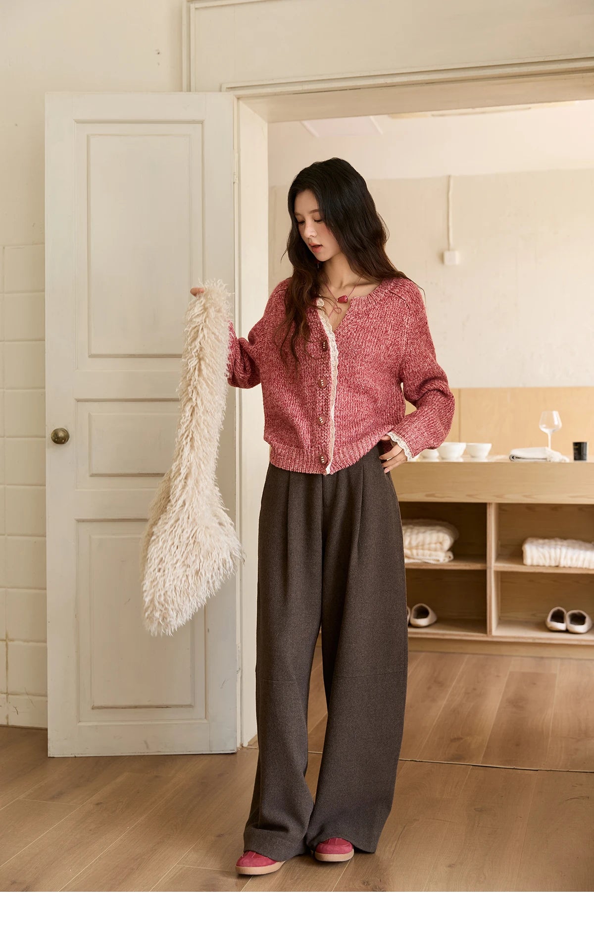 MISHOW Retro Brown Wide-Leg Pants High Waist Drape MXE88K1122