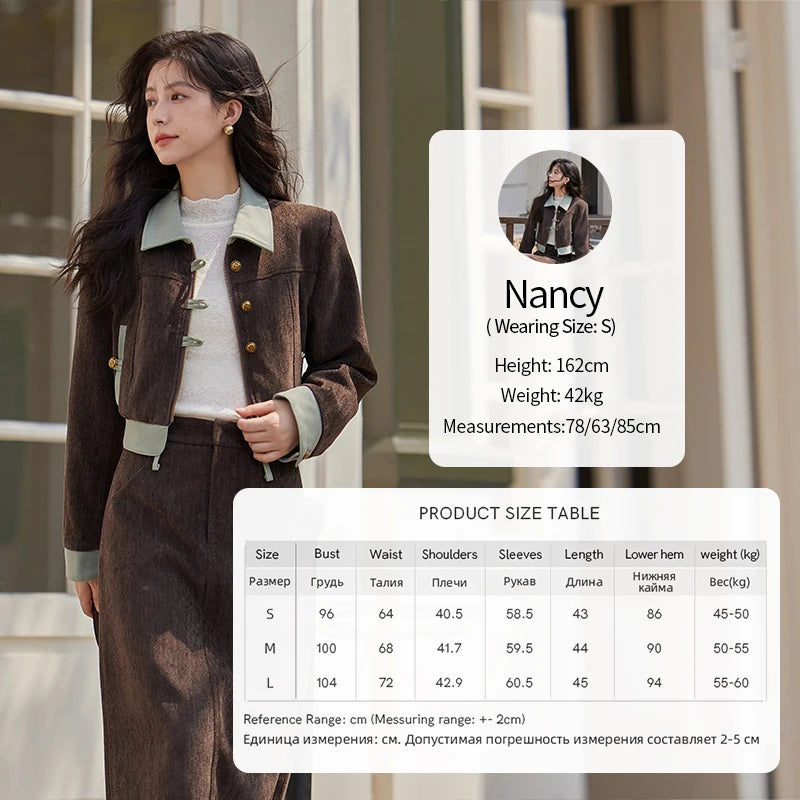Mishow Fragrant Lapel Jacket & Contrasting Leather Skirt Set MXD43W0444