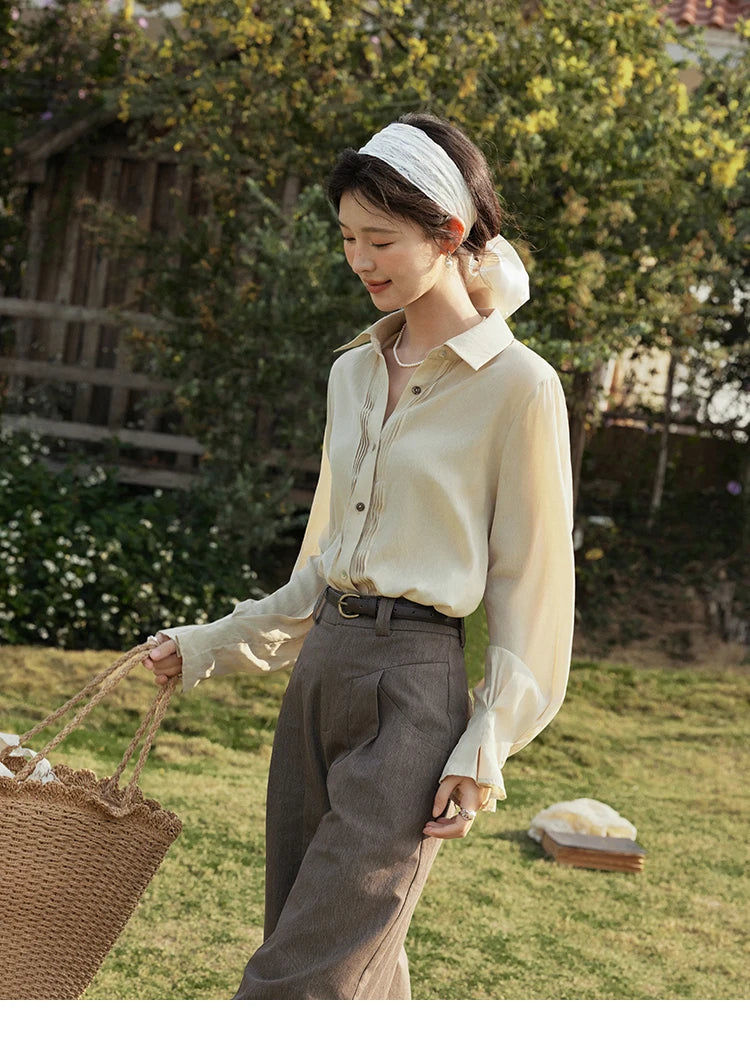 MISHOW Wave Striped Single Breasted Shirt Shell Buttons MXE16C0422