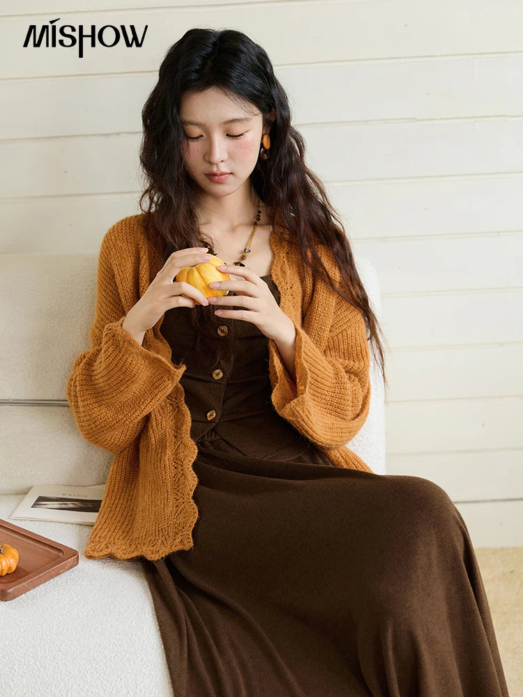 Mishow Pumpkin Wavy Edge Dropped Sleeve Cardigan MXE46Z2505