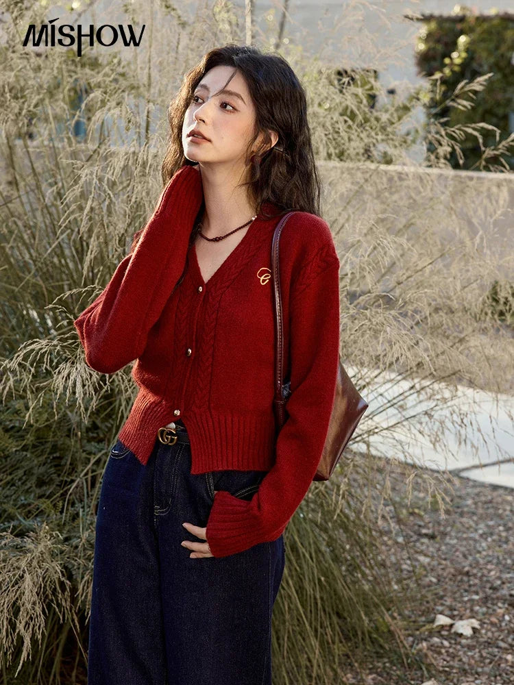 Mishow Elegant V-Neck Vintage Short Cardigan MXD48Z0848
