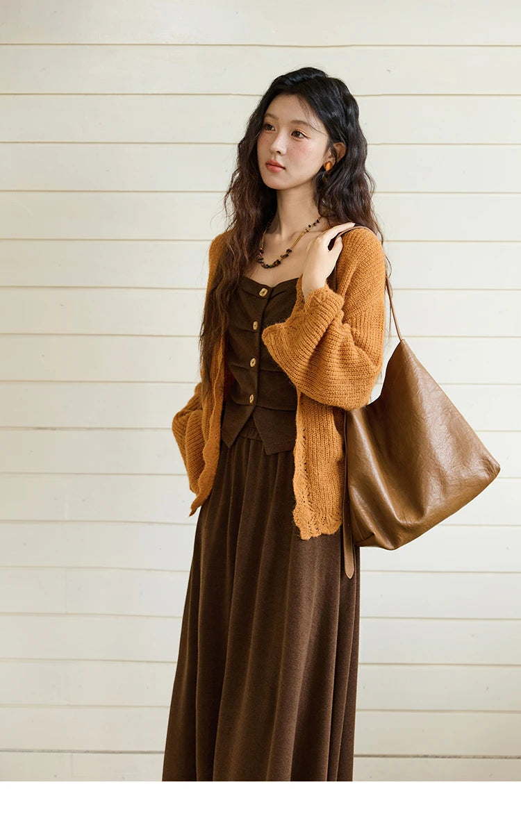 Mishow Pumpkin Wavy Edge Dropped Sleeve Cardigan MXE46Z2505