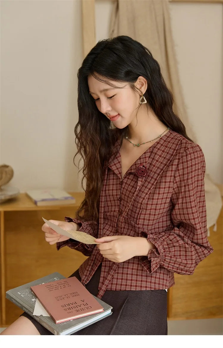 MISHOW Red Tied Plaid Shirt 3D Floral Detail MXE45X2481