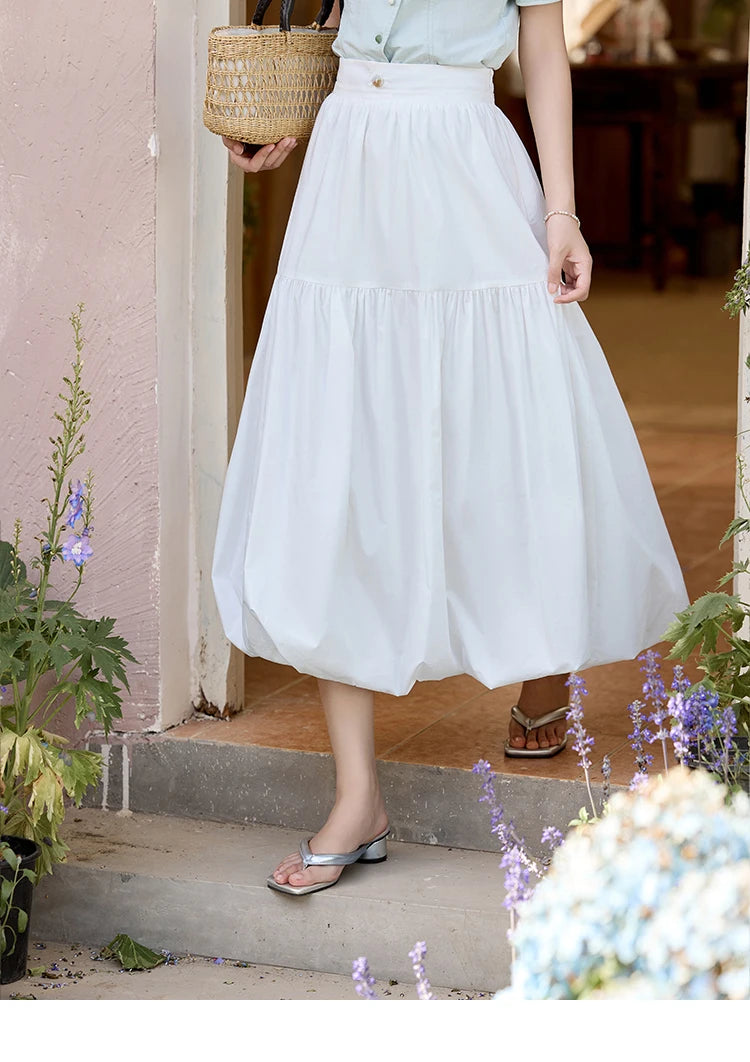 MISHOW Double Layered Waist Skirt Flower Bud Shell Button MXE32B0715