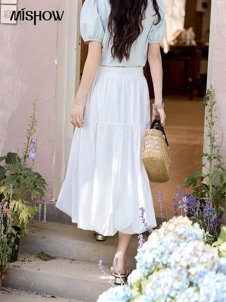 MISHOW Double Layered Waist Skirt Flower Bud Shell Button MXE32B0715