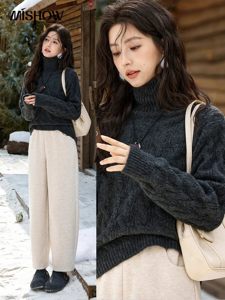 Mishow Turtleneck Texture Solid Warm Pullover MXD57Z1090