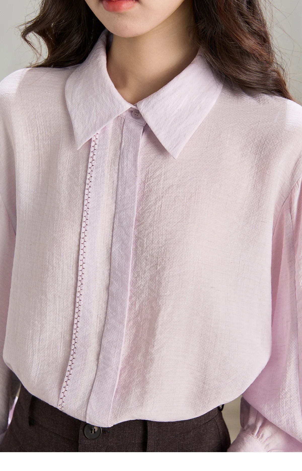 MISHOW Lapel Lantern Sleeve Shirt Lace Trim Loose MXF13C2436