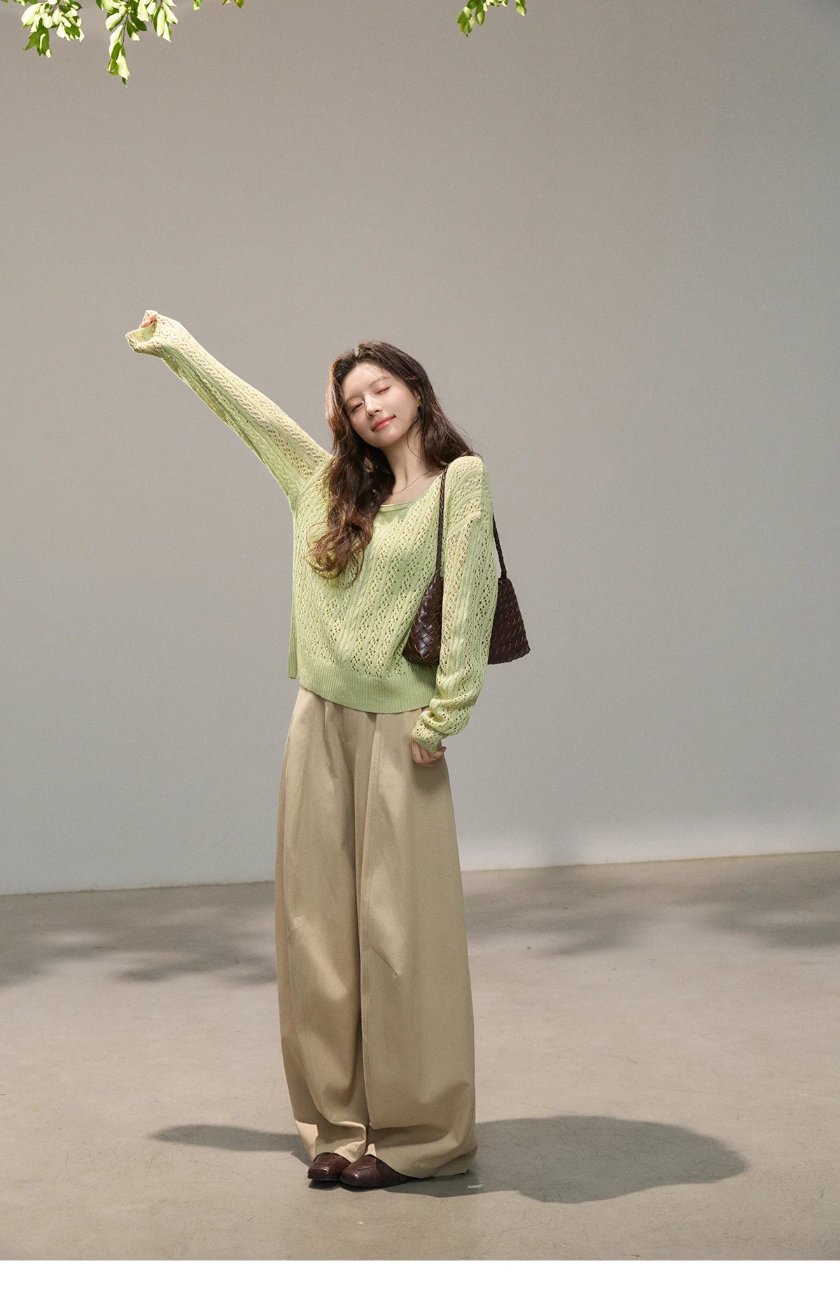 Mishow Green Hollow Cable Knit Top & Camisole Set MXF16T1524
