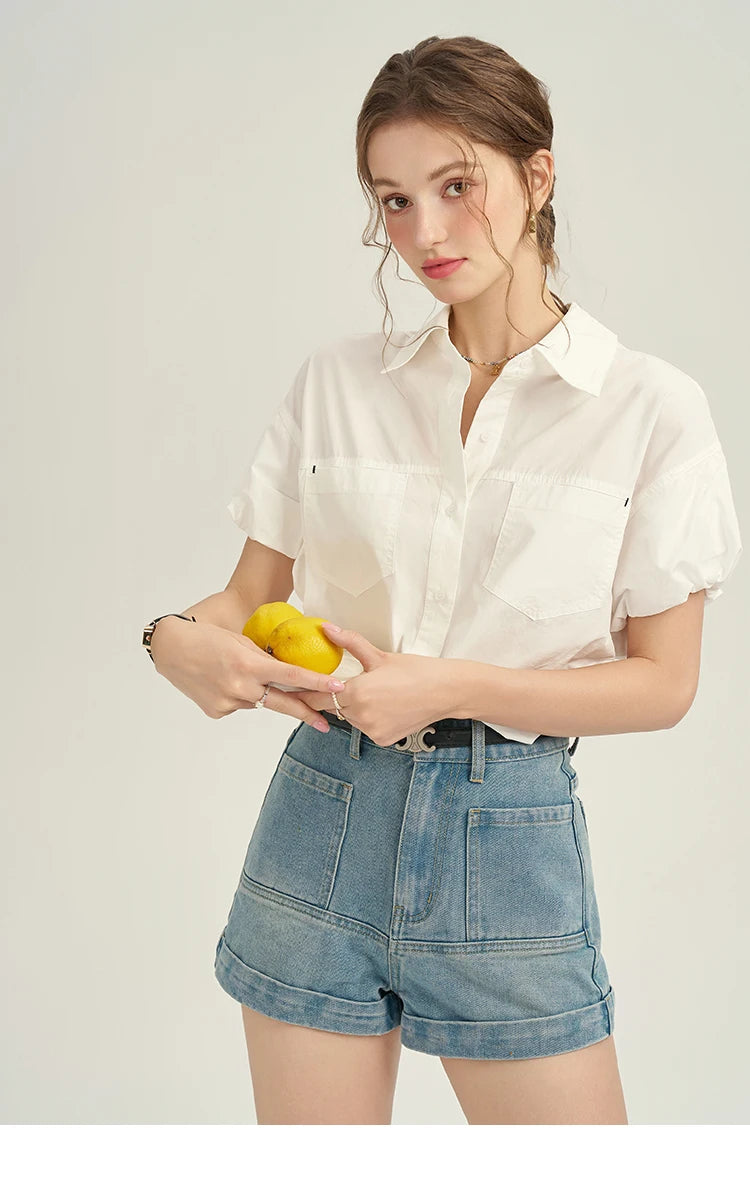 Mishow Denim Blue High Waist Straight Shorts MPD26K0618