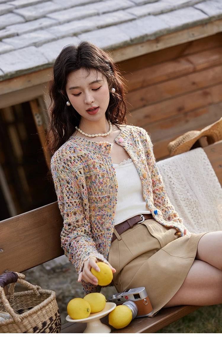 Mishow Rainbow Button Hollow Knit Cardigan MXE13Z1110