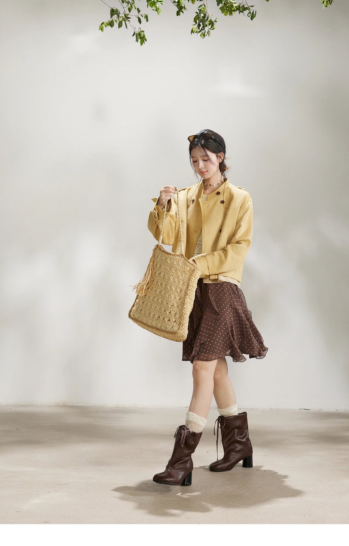 Mishow Yellow Double-Breasted Stand Collar Trench MXF11W1026