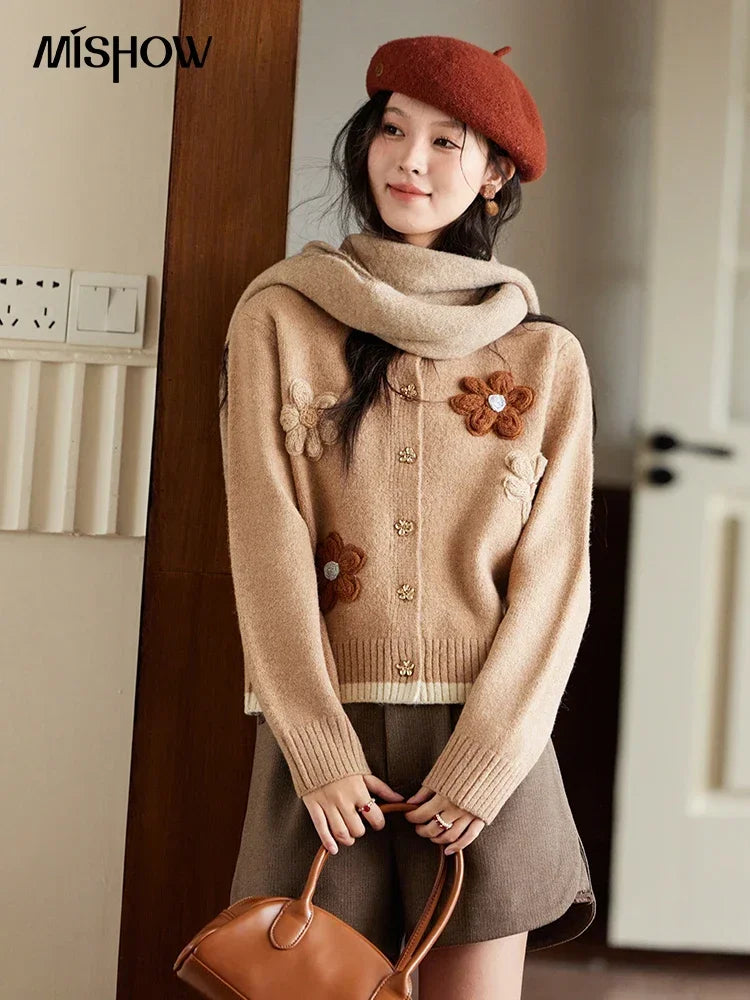 Mishow Flower Pattern Color Clash Metal Button Cardigan MXD56Z0919