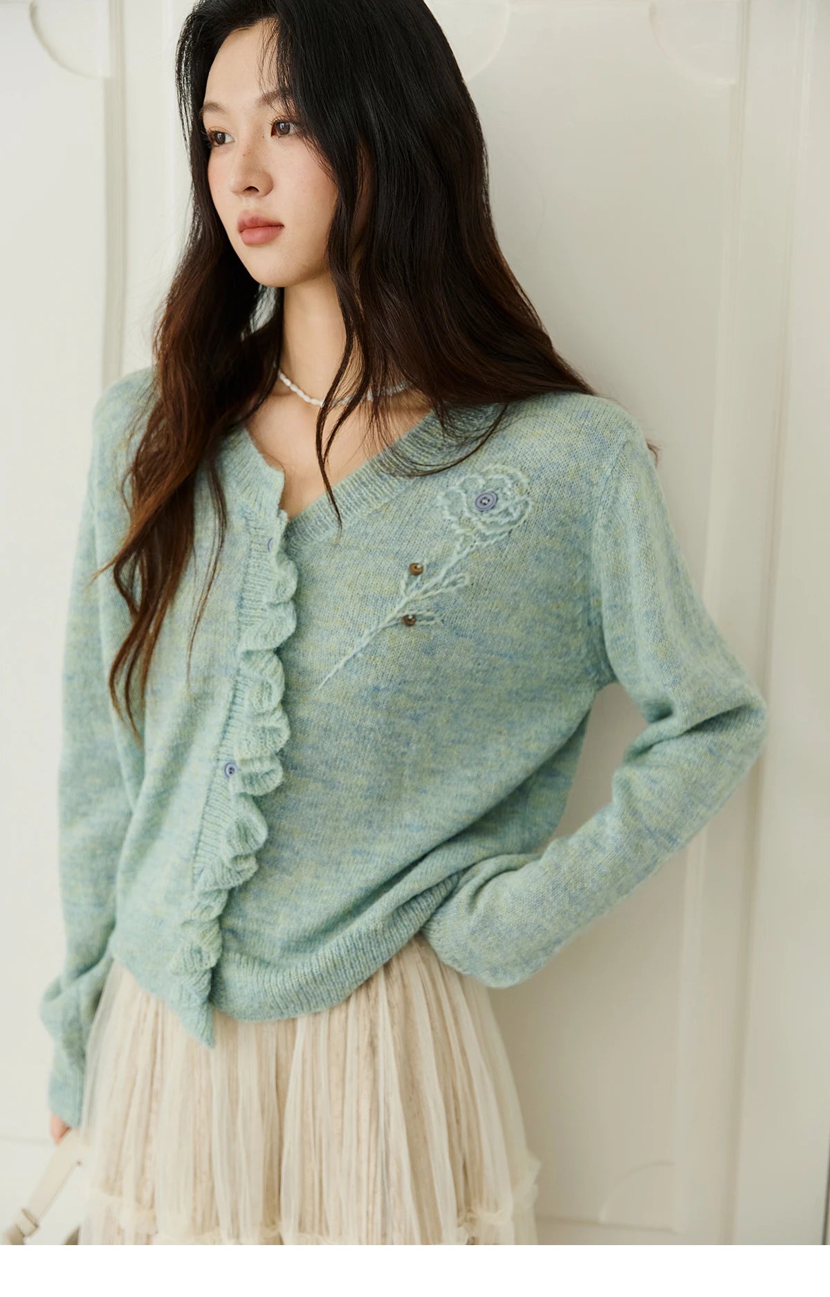 Mishow French Flower Embroidered V-Neck Cardigan MXE47Z2498