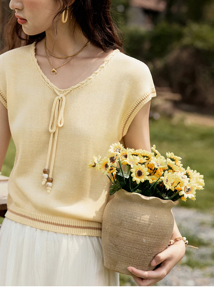 Mishow Office Lady V-Neck Bead Design Pullover MXE33Z1227