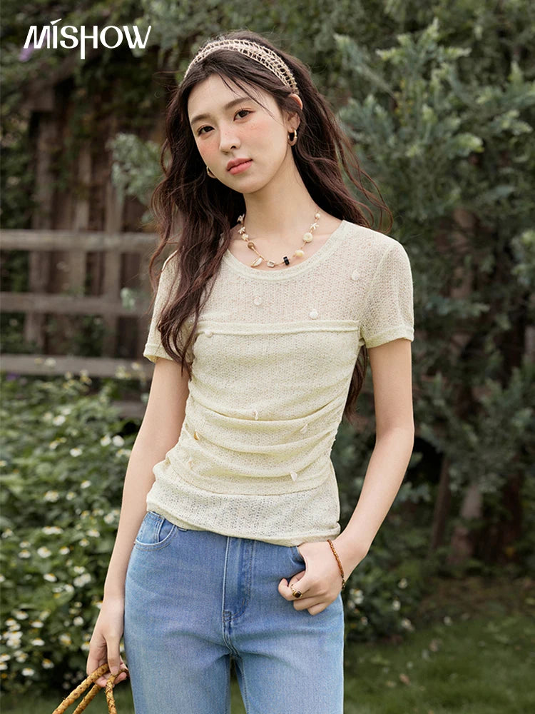 Mishow Solid Knit Fold Detail Office Tee MXE32Z1232