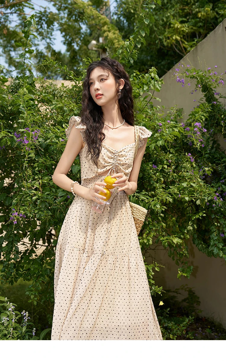 Mishow Polka Dot Flying Sleeve Fake Two-Piece Dress MXD28L1902
