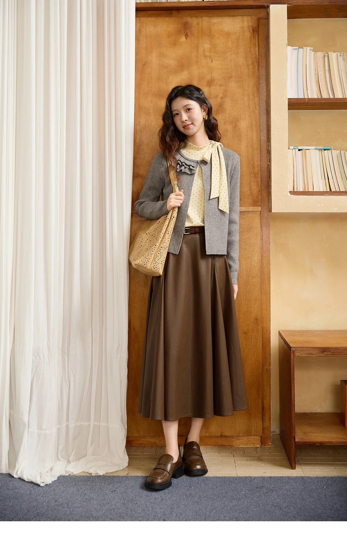 Mishow Yellow Polka Dot Lace Up Collar Pullover MXE45Z1379