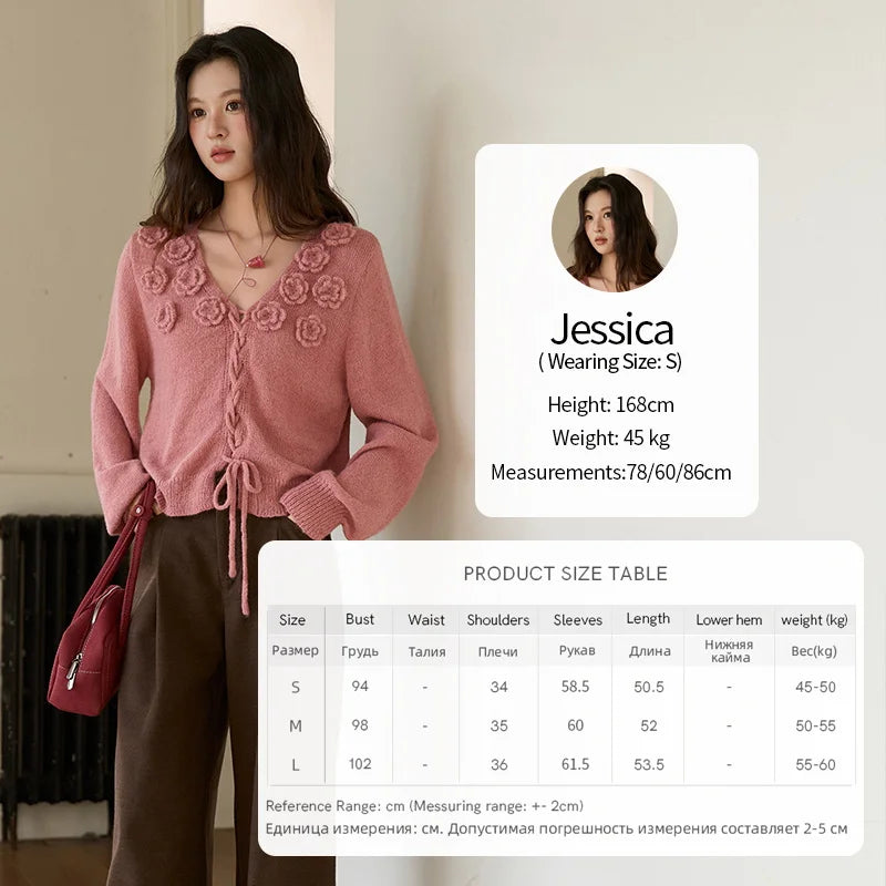 Mishow Pink 3D Rose V-Neck Loose Pullover MXE88Z2708