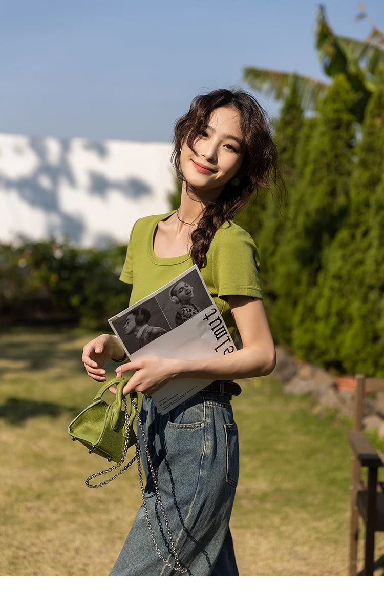 Mishow Solid Square Neck Cotton Tee MXC12T0641