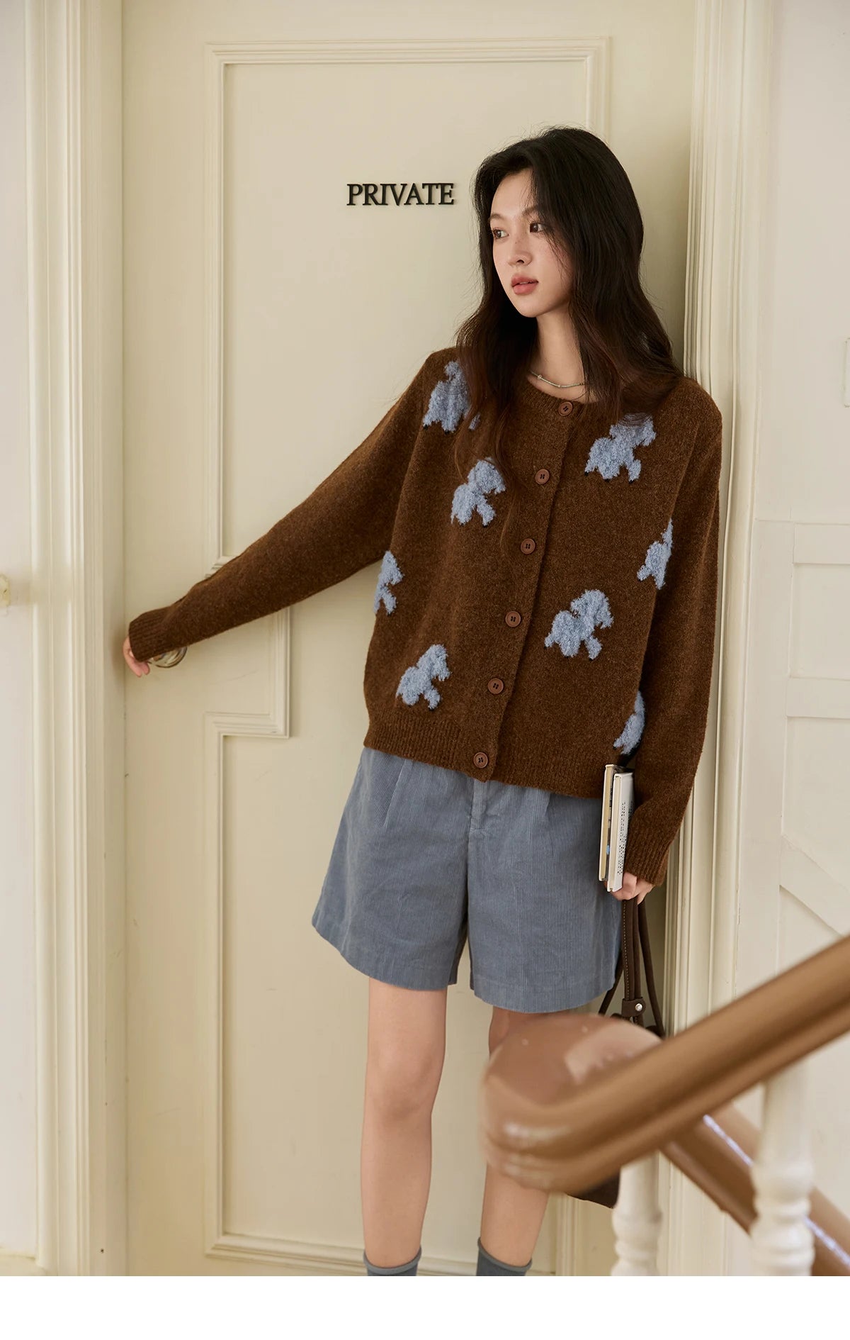 Mishow Lamb Jacquard Round Neck Cardigan MXE48Z2571