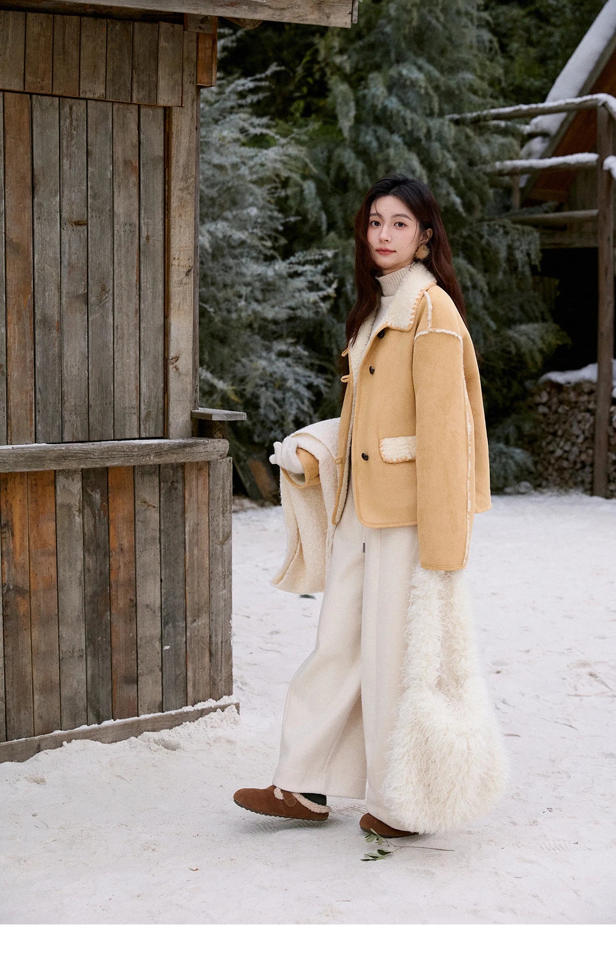 MISHOW Yellow Fur Suede Jacket Lapel Loose Warm MXE92W1016
