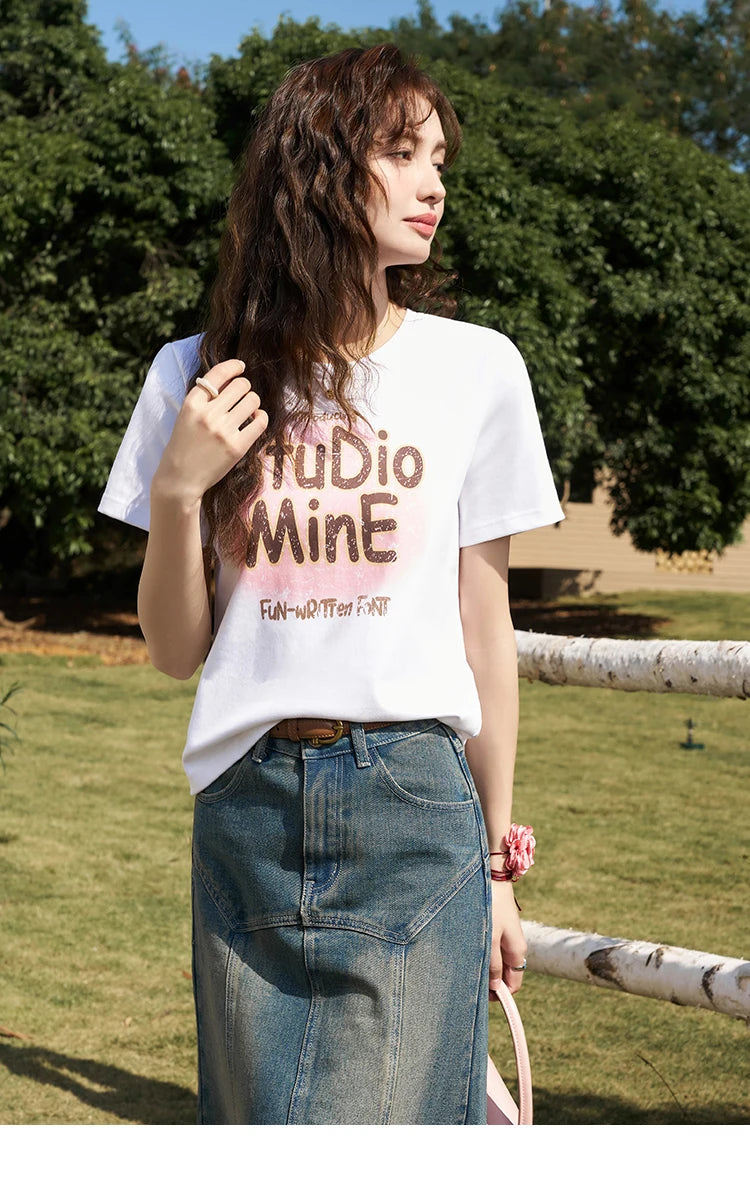 Mishow Letter Print Crew Neck Tee MXD13T0164