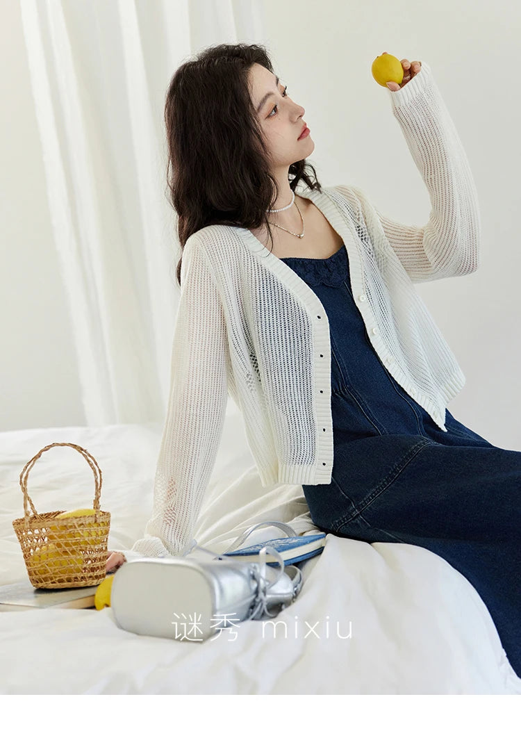 Mishow Denim Camisole Hollowed Out Lace Edge Dress MXE13L2094