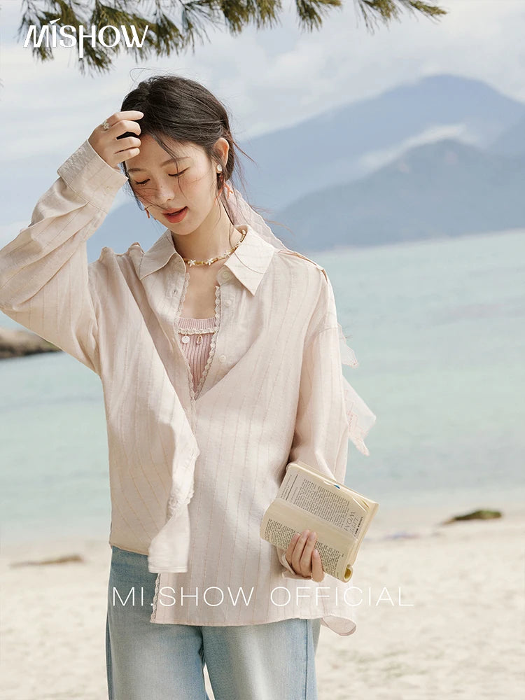 MISHOW Striped Long Sleeve Shirt Turn-Down Collar MXE33C0772