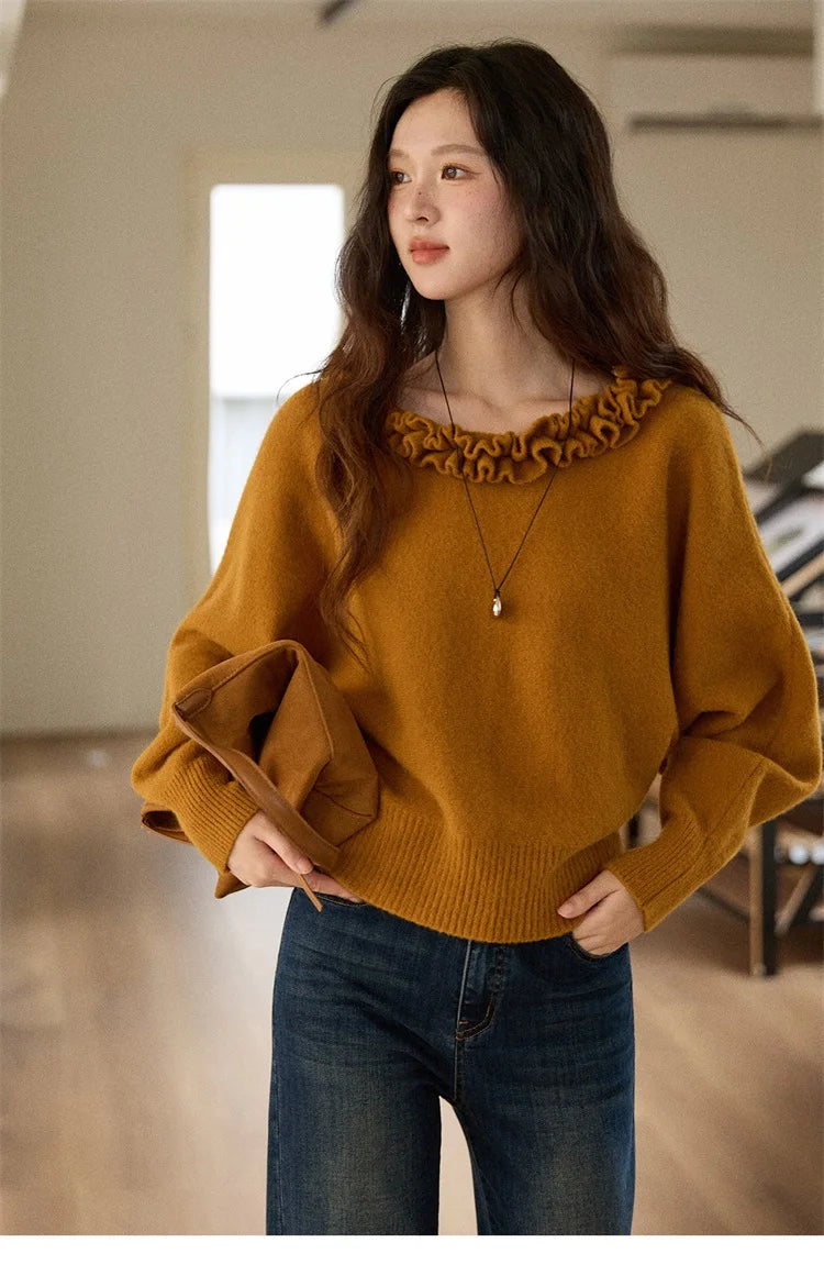 Mishow Orange Lotus Edge Lantern Sleeve Pullover MXE86Z2726
