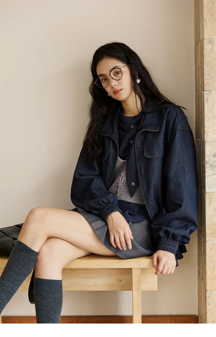 MISHOW Navy Ribbon Layered Shirt Knit Camisole Two-Piece Set MXE47T1412