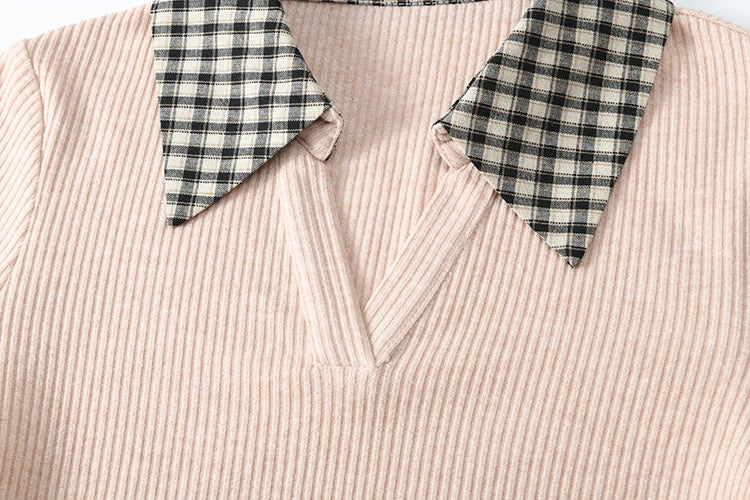 Mishow Plaid Splicing Fake Two-Piece Top MXE13Z1108
