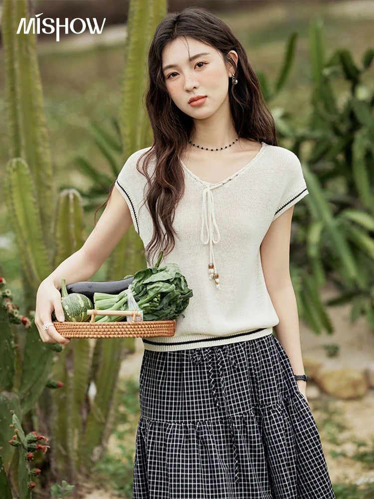 Mishow Office Lady V-Neck Bead Design Pullover MXE33Z1227