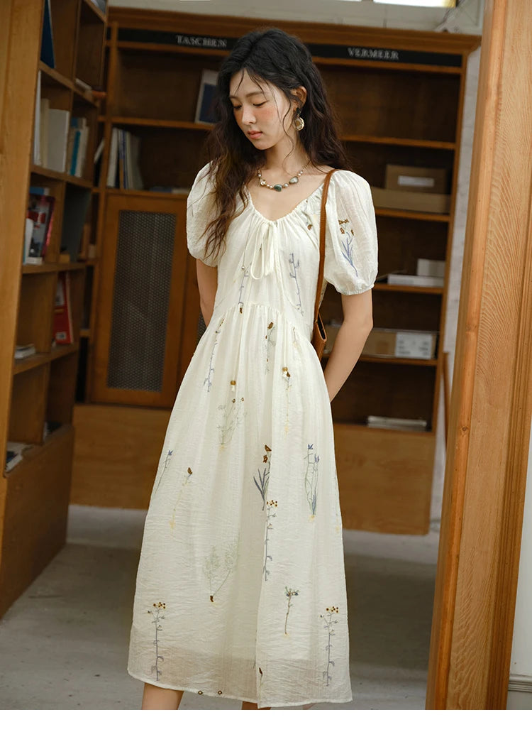 Mishow V-Neck Lace-Up Embroidery Vacation Dress MXE34L2284