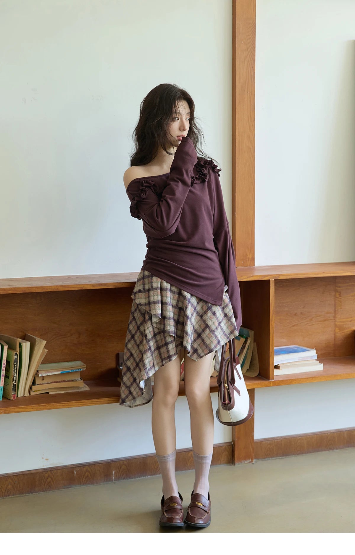 Mishow Purple Plaid Irregular Ruffle Hem Skirt MXE42B2395