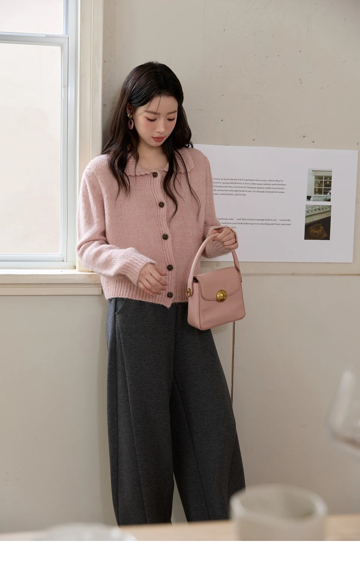 Mishow Pink French Turn-Down Collar Cardigan MXE48Z2569