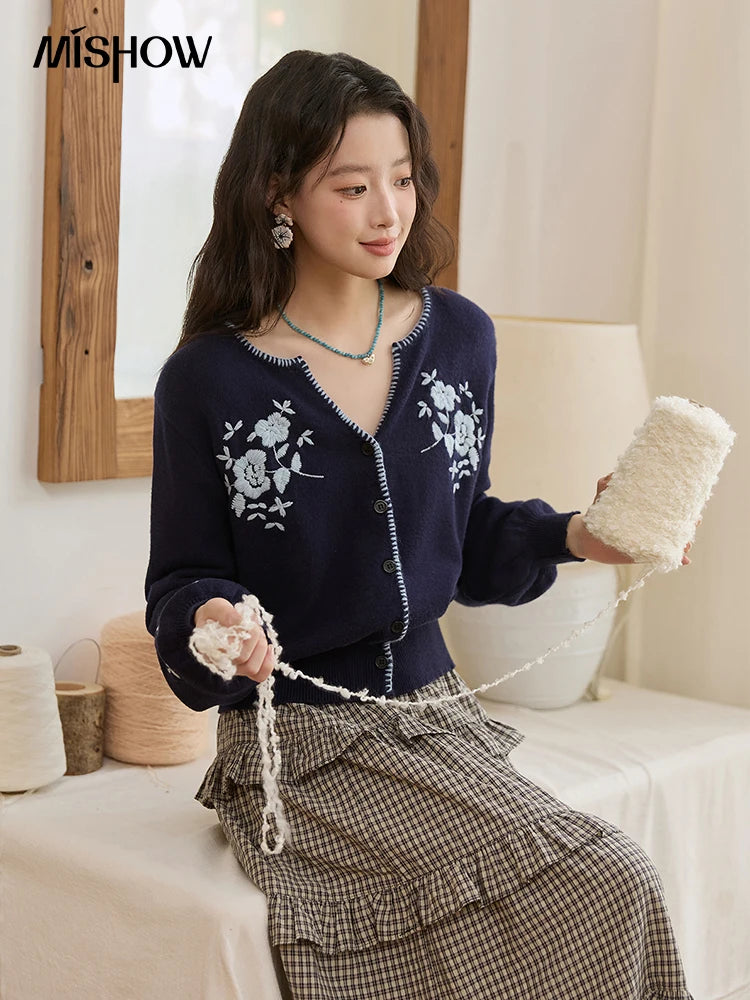 Mishow Dark Blue French Embroidered Cardigan MXE45Z1381