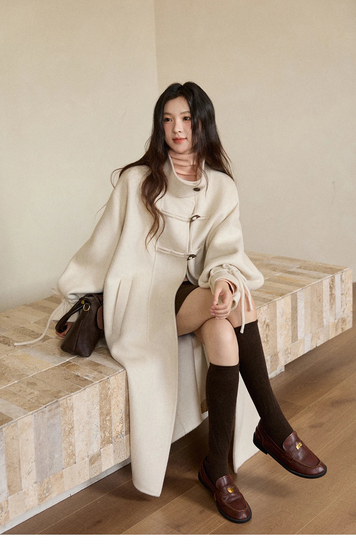 Mishow Yellow 100% Wool Double-Faced Turtleneck Coat MXE51W0902
