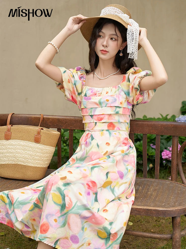 Mishow French Tulip Fragmented Flower Puff Dress MXD28L1896