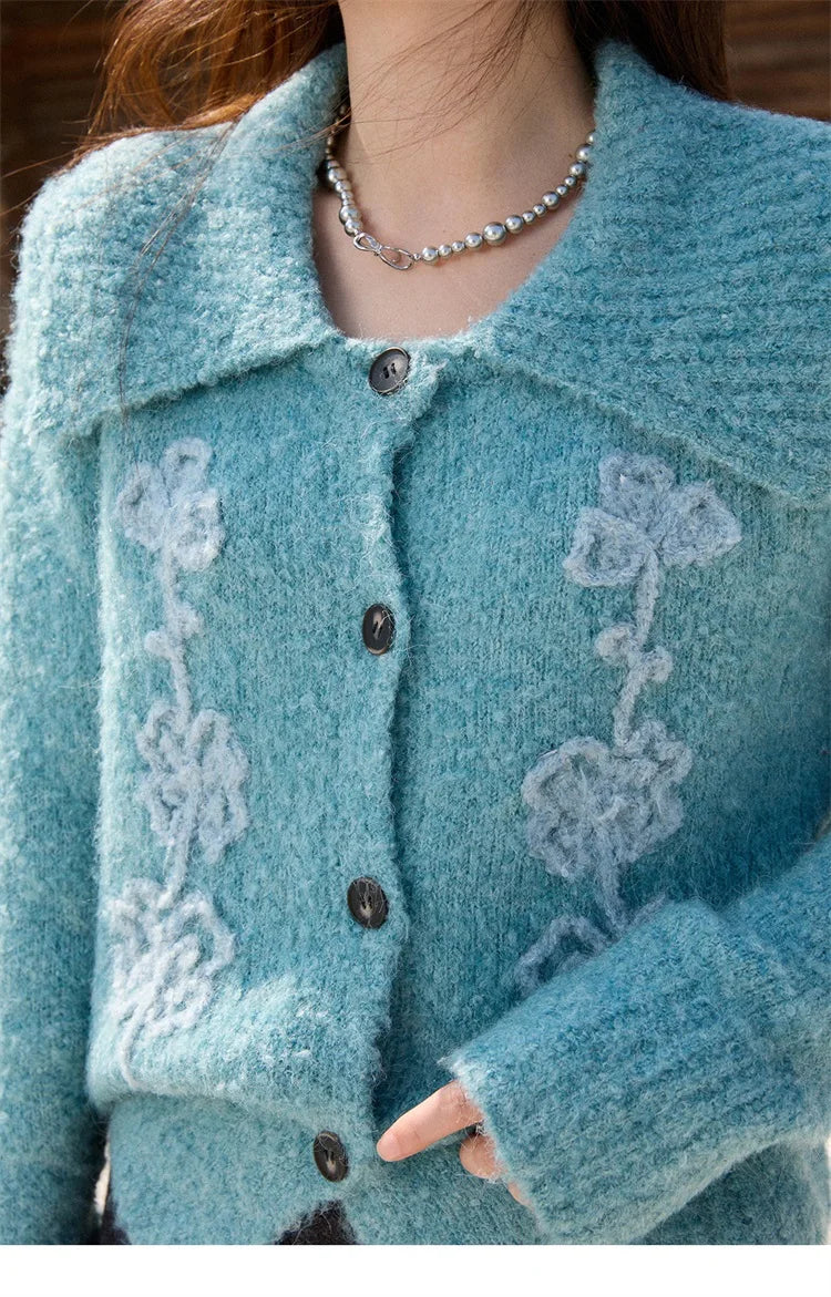 Mishow Retro 3D Floral Jacquard Lapel Cardigan MXE87Z2684