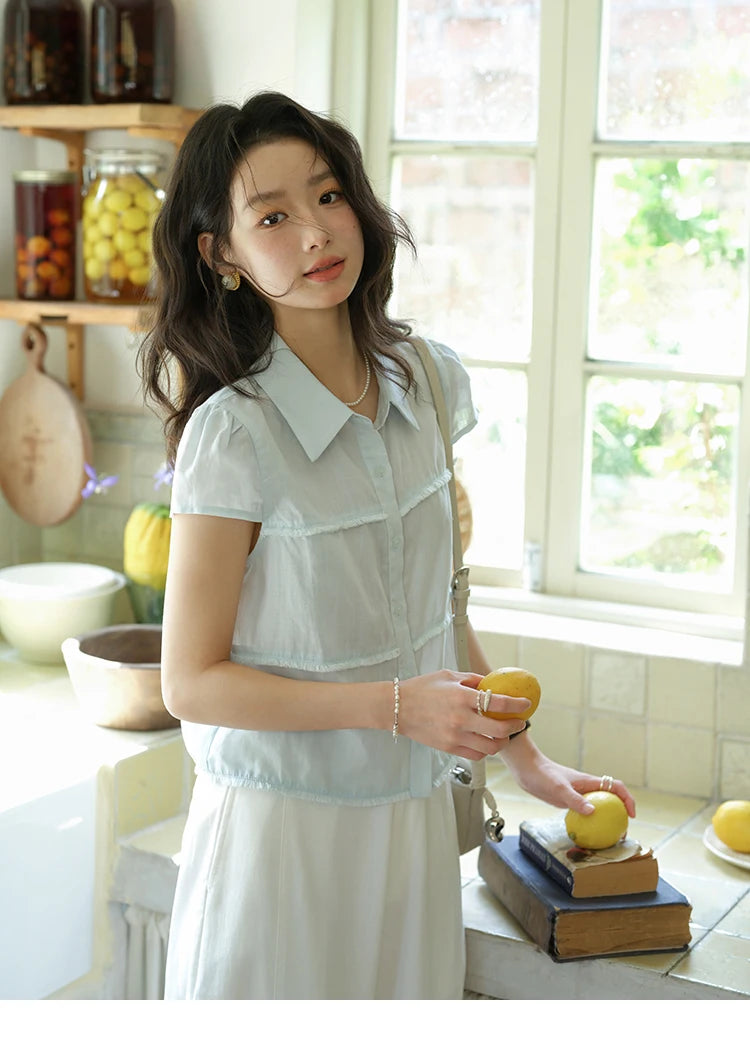 MISHOW Turn-Down Collar Button Shirt Edge Splicing Short Sleeve MXE39C2363