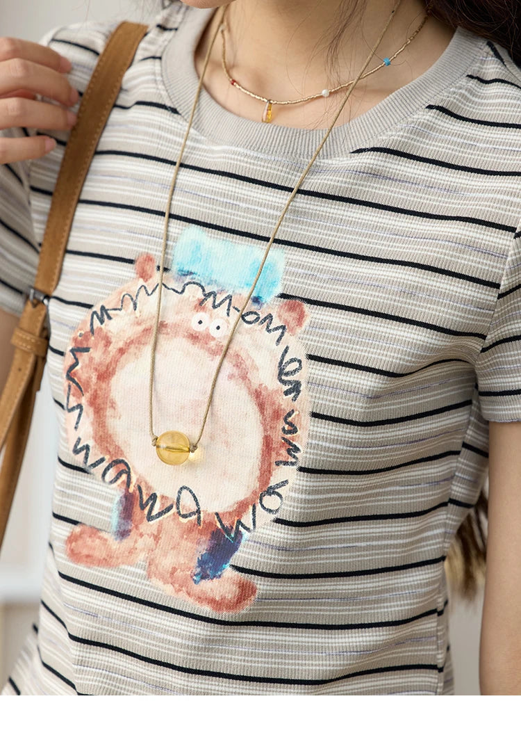 Mishow Striped Pufferfish Print Cotton Tee MXE32T0538