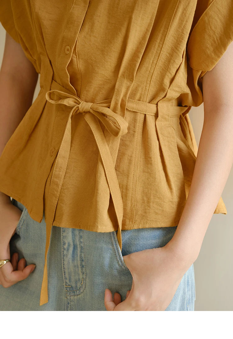 MISHOW Orange Lace Up Button Shirt Turn-Down Collar MXE37C0809