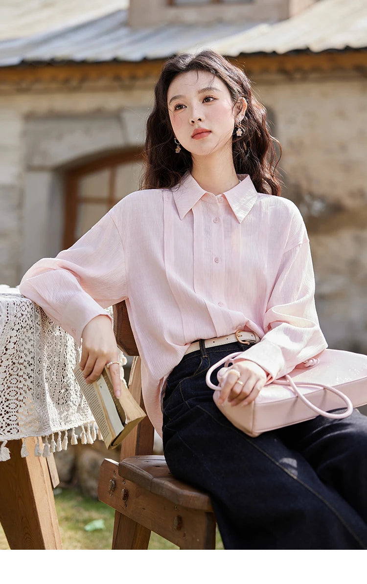 MISHOW Solid Loose Fit Shirt Dropped Shoulder Turn-Down Collar MXE13C0405