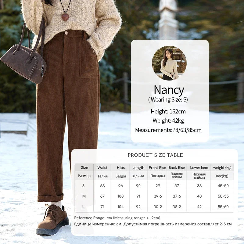 MISHOW Corduroy Pants High Waist Straight Pocket Velvet Inside MXD55K0813