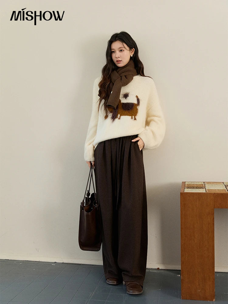 Mishow Dog Pattern Jacquard Crew Neck Sweater MXE94Z2988