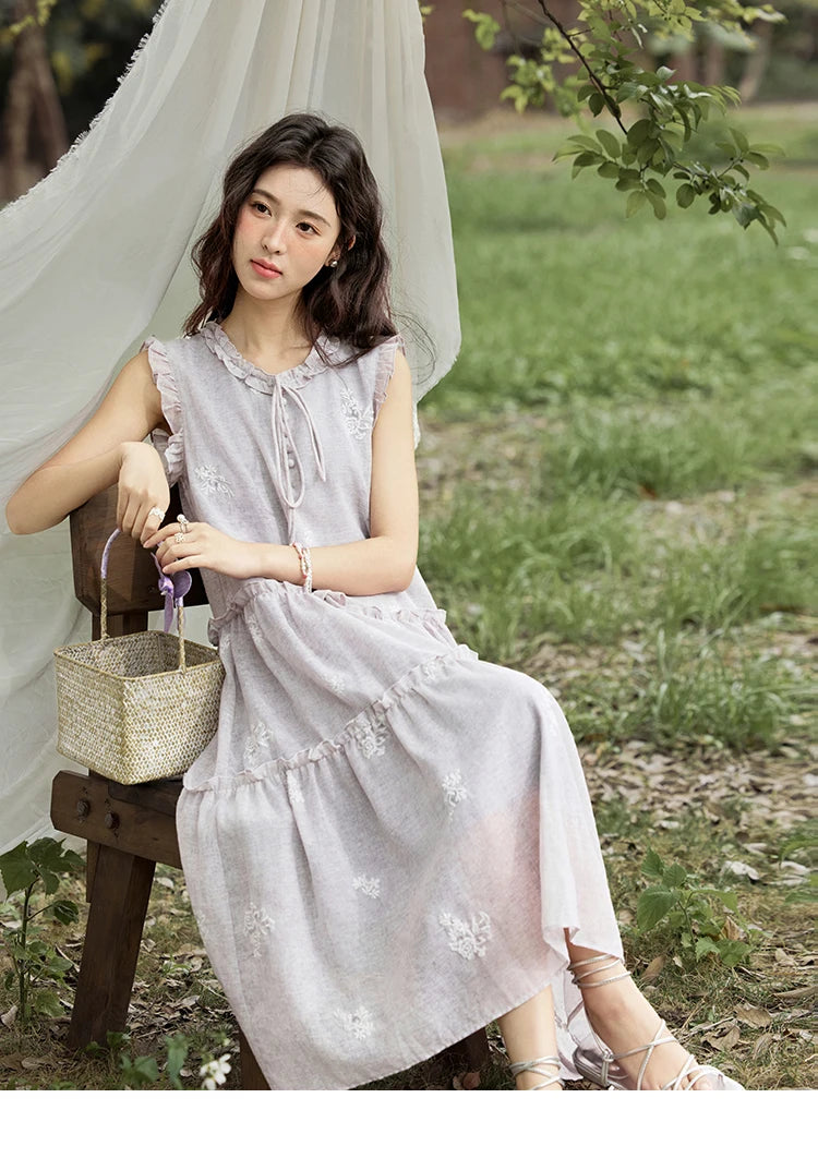 Mishow Round Neck Ruffled Sleeveless Embroidered Dress MXE33L2231